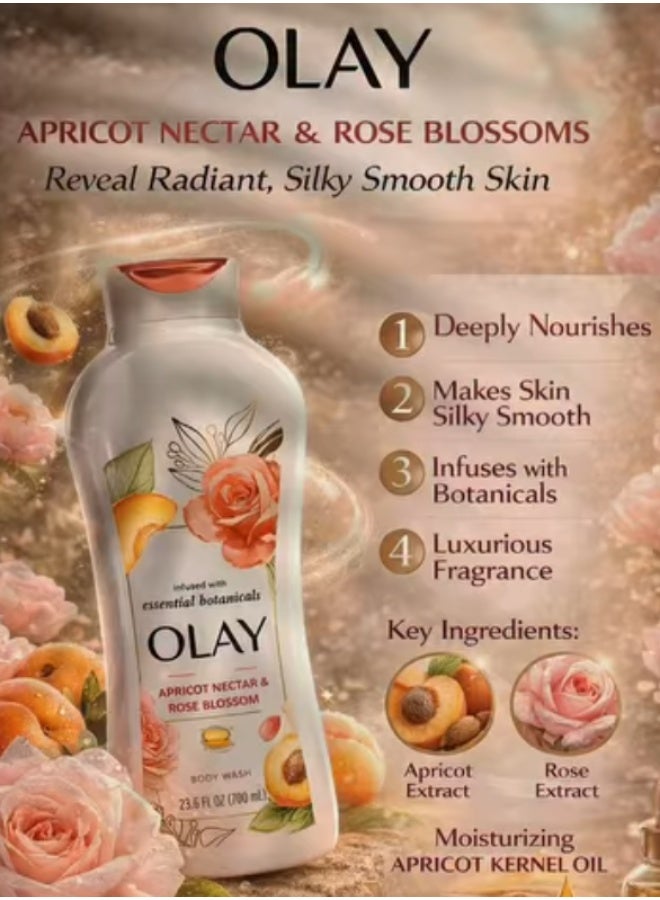 Olay Apricot Nectar and Rose Blossom Body Wash 700ML - Image 2